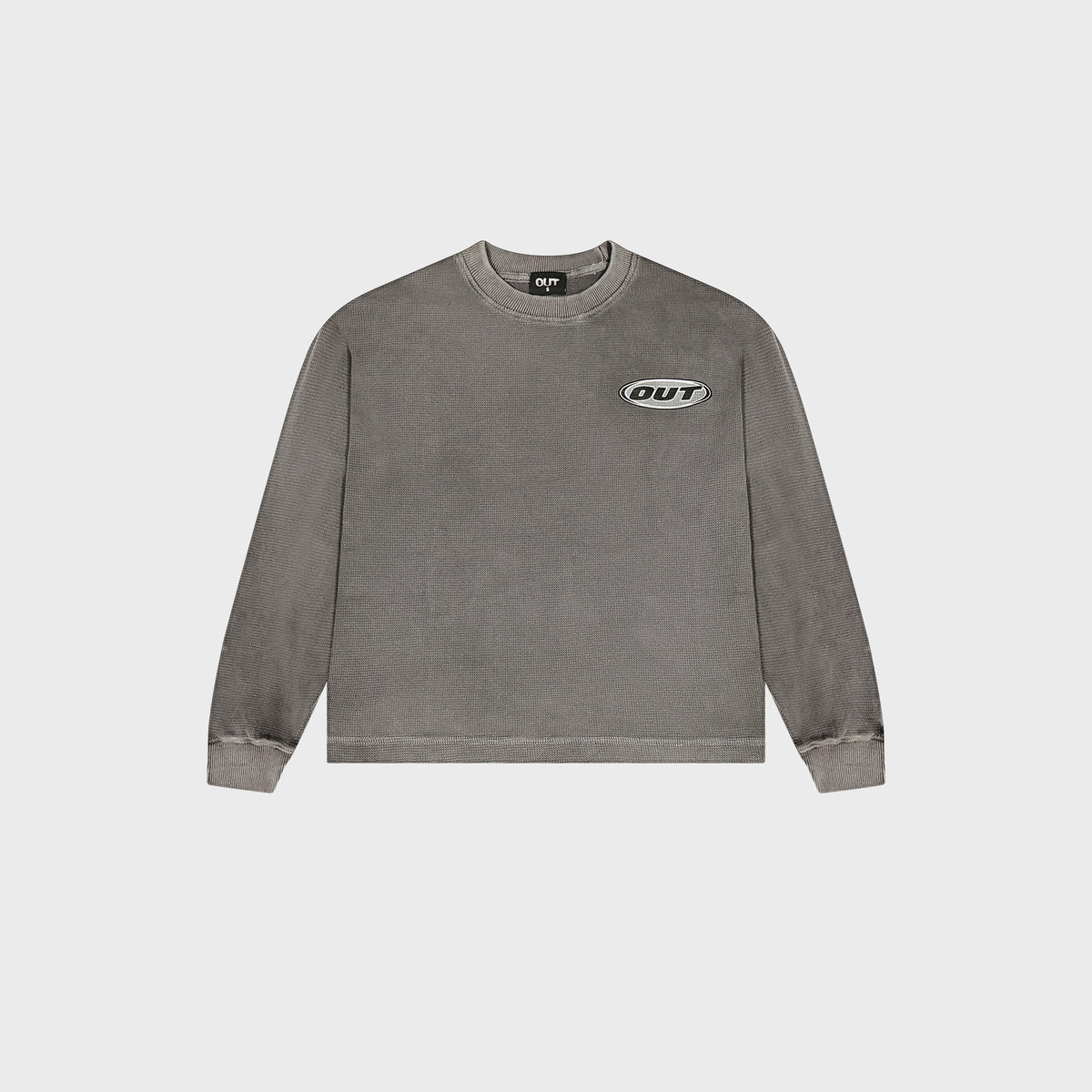 OUT Classic Logo Drop Shoulder Waffle Long Sleeve Vintage Grey