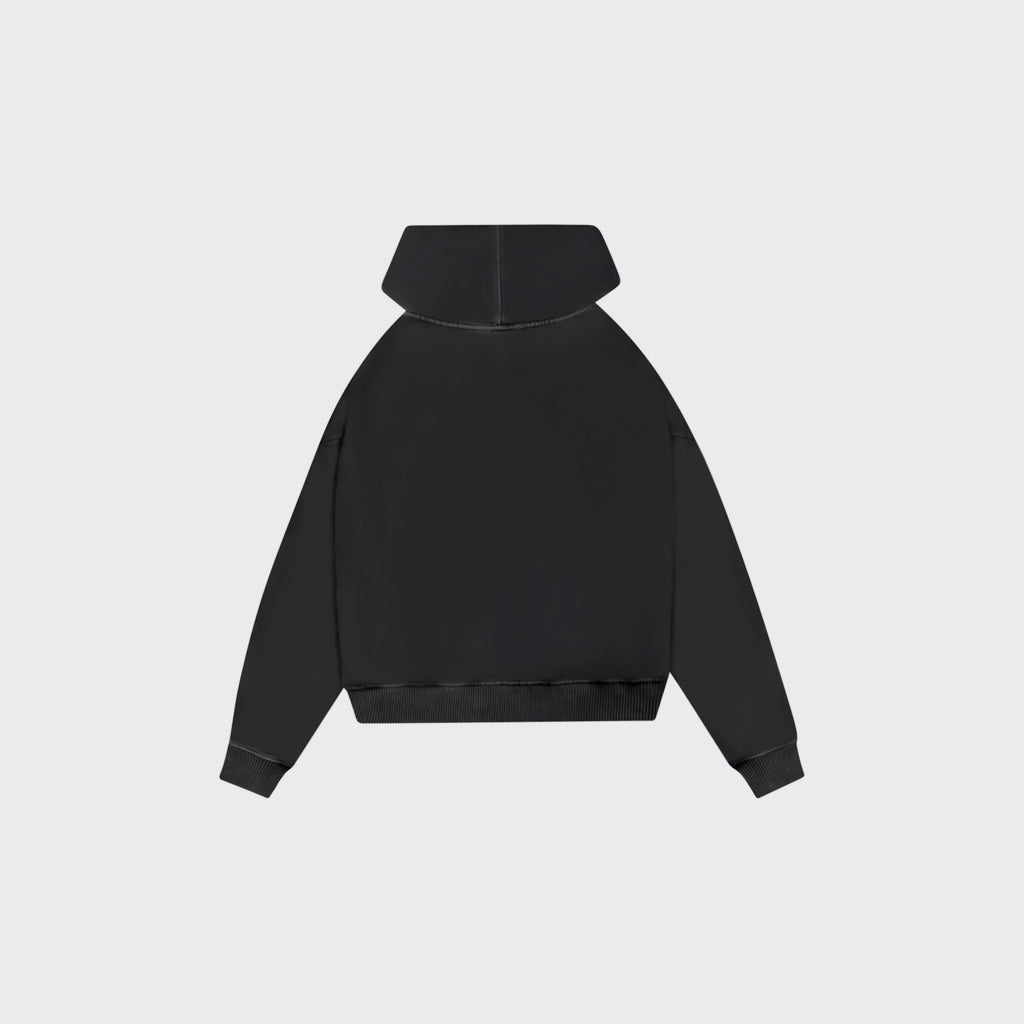 OUT Classic Logo Drop Shoulder Zip Up Hoodie Black