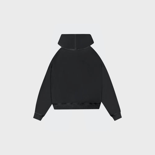 OUT Classic Logo Drop Shoulder Zip Up Hoodie Black