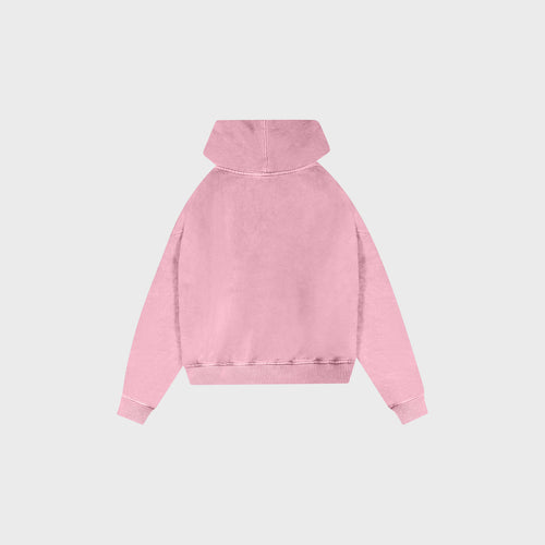 OUT Classic Logo Drop Shoulder Zip Up Hoodie Dusty Pink