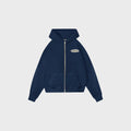 OUT Classic Logo Drop Shoulder Zip Up Hoodie Vintage Navy