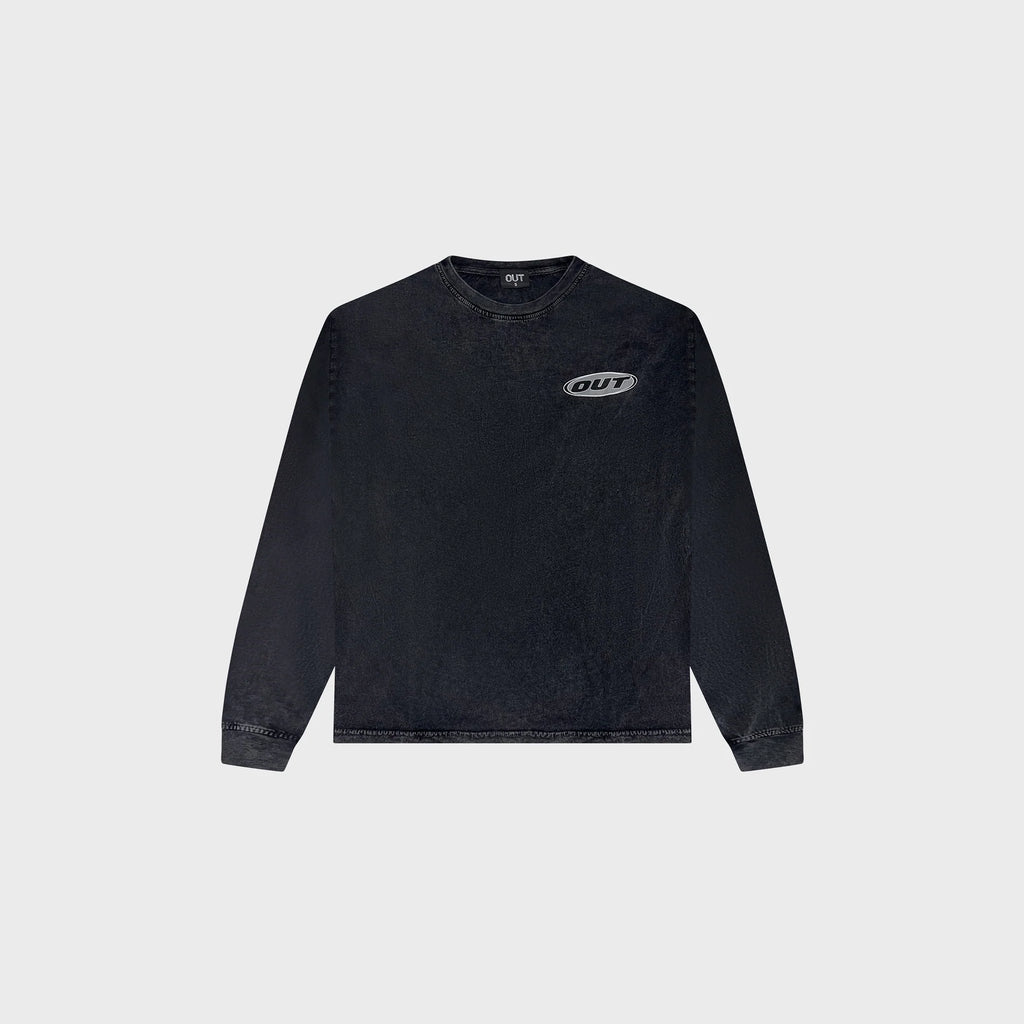 OUT Classic Logo Long Sleeve T-Shirt Black Acid Wash
