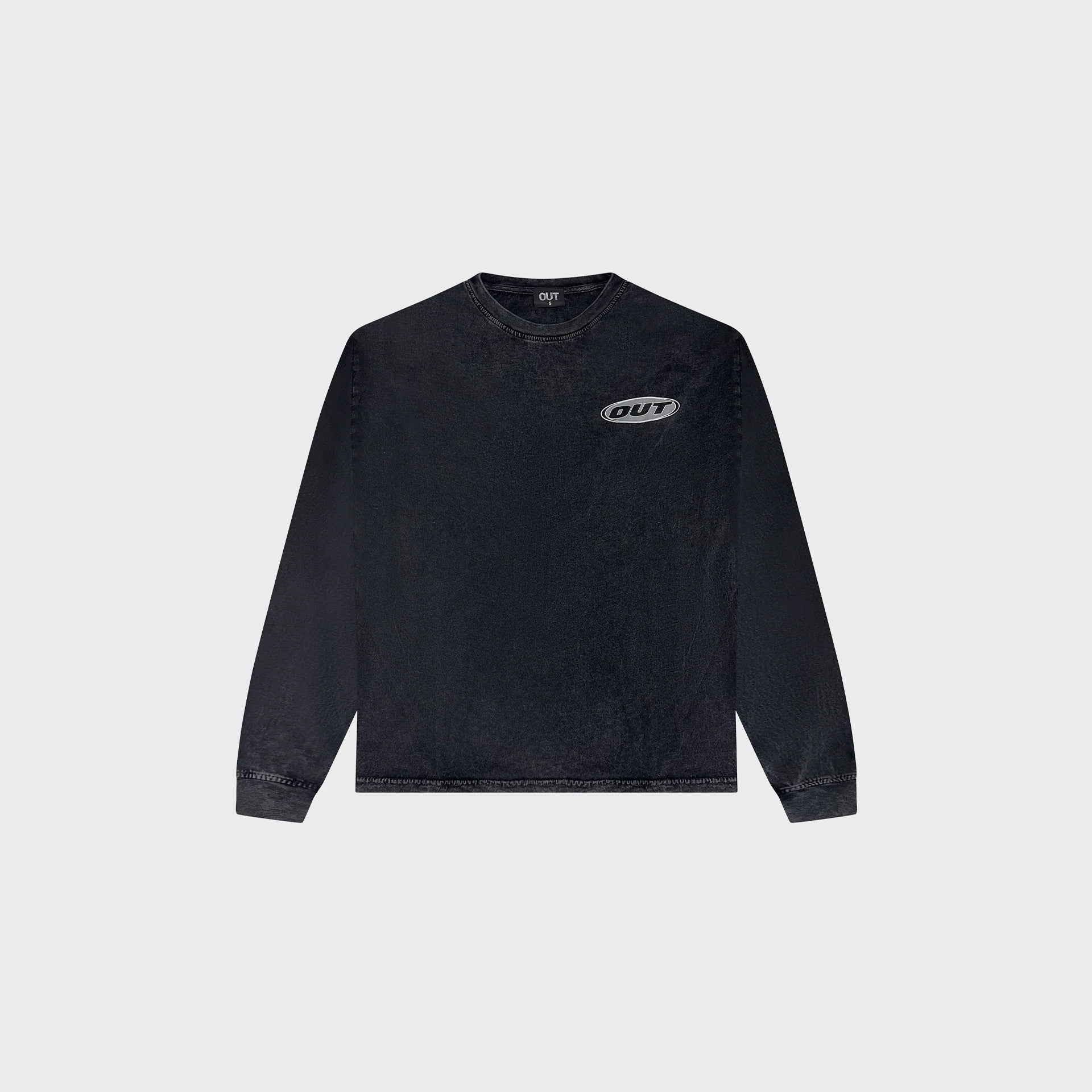 OUT Classic Logo Long Sleeve T-Shirt Black Acid Wash