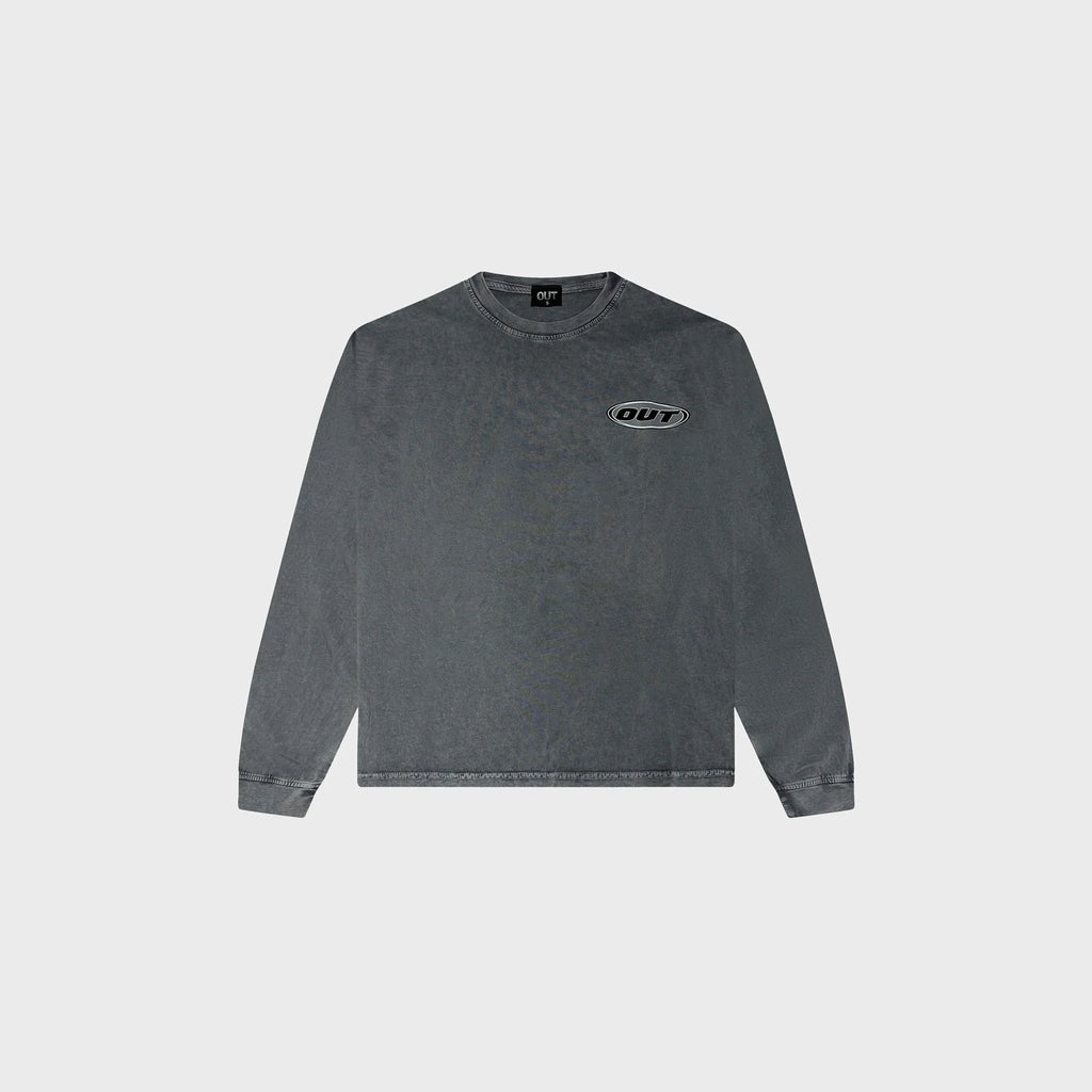 OUT Classic Logo Long Sleeve T-Shirt Grey Acid Wash