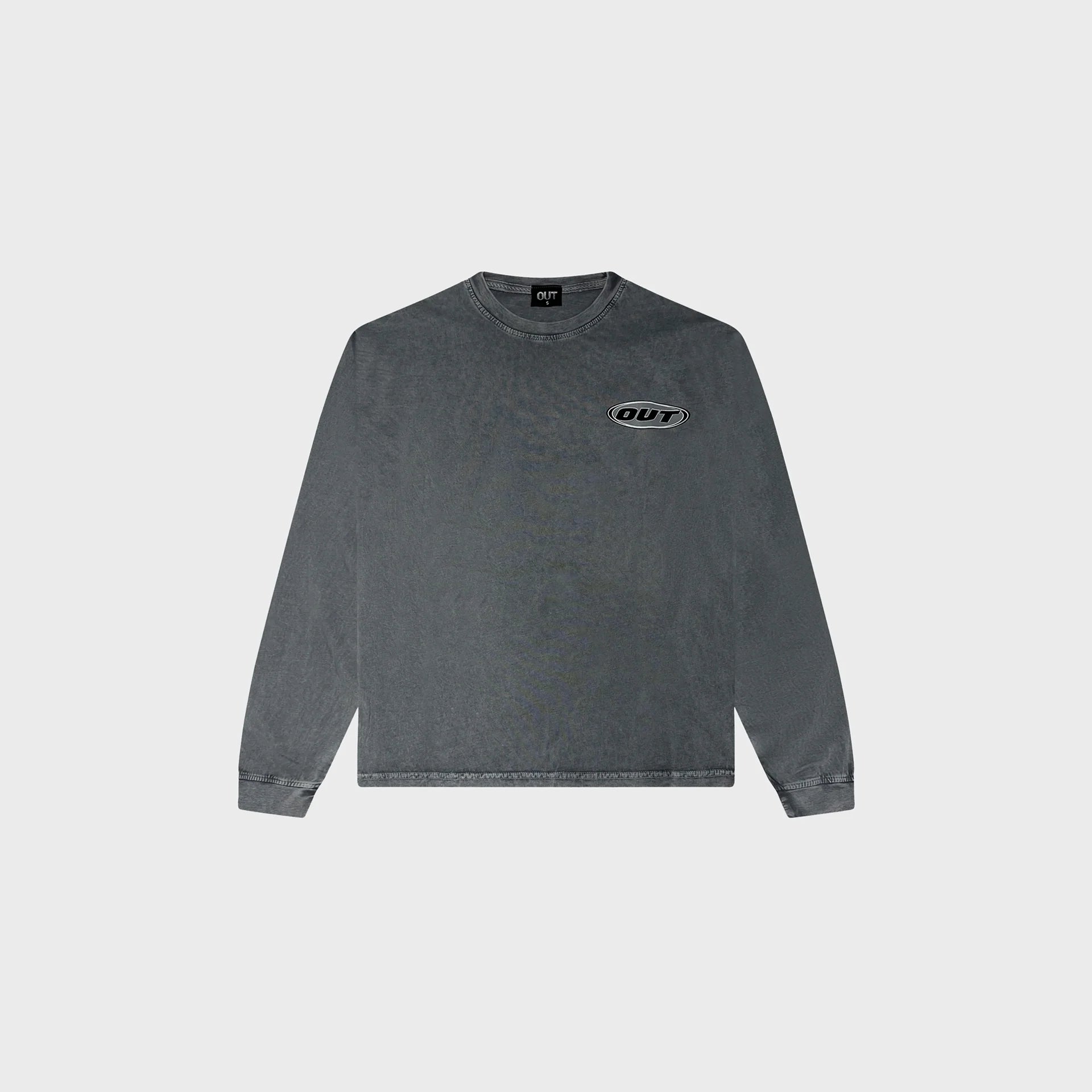 OUT Classic Logo Long Sleeve T-Shirt Grey Acid Wash