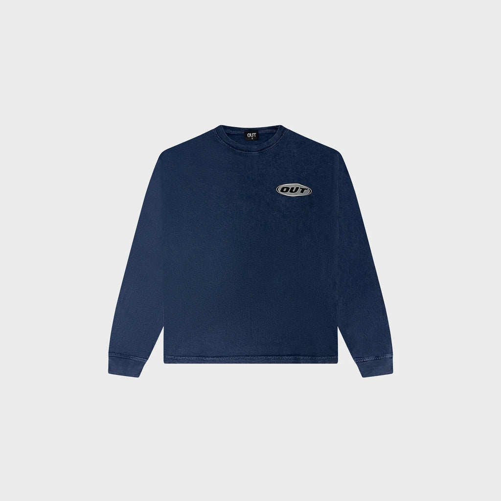 OUT Classic Logo Long Sleeve T-Shirt Navy Acid Wash