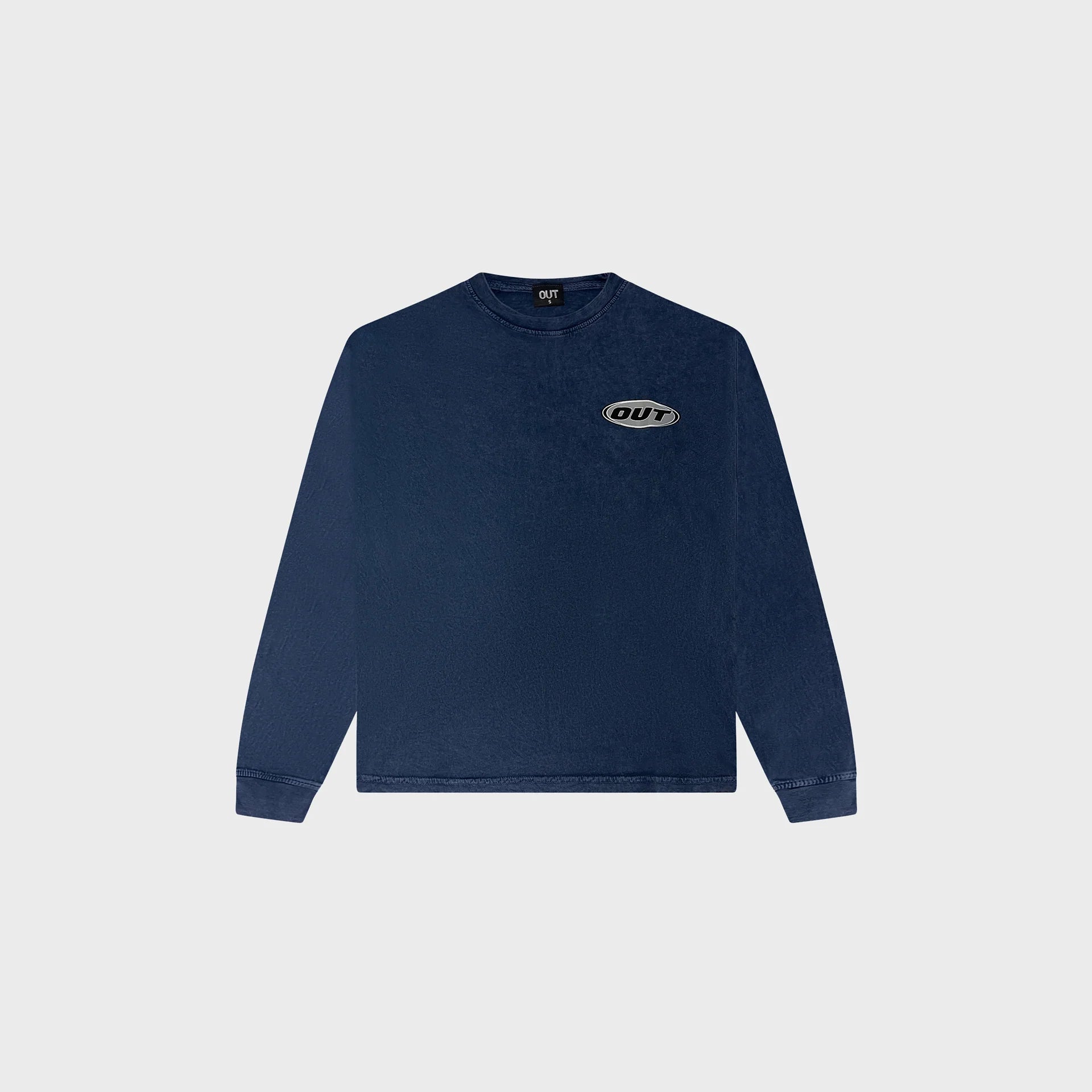 OUT Classic Logo Long Sleeve T-Shirt Navy Acid Wash
