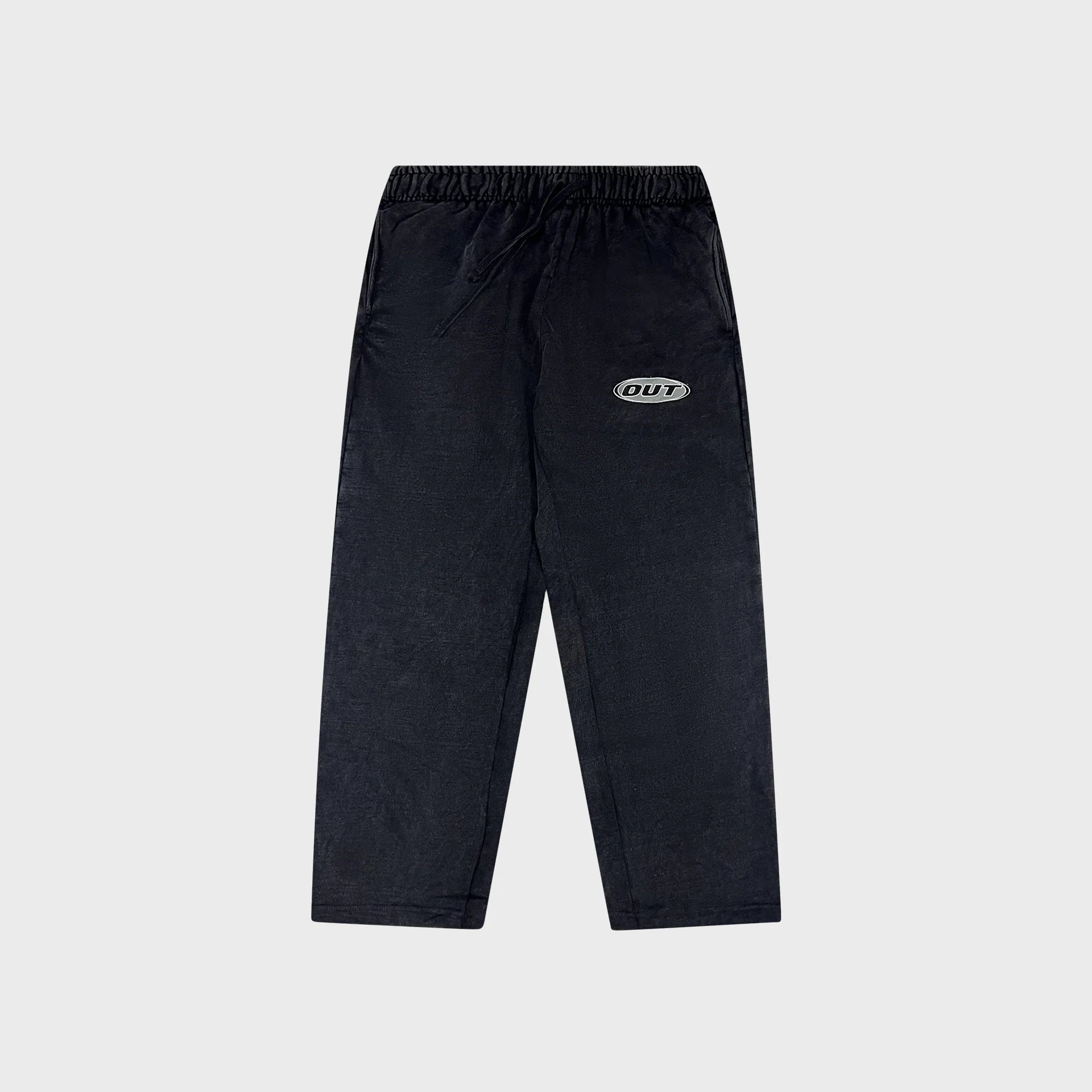 OUT Classic Logo Open Bottom Flare Sweatpants Black Salt Wash