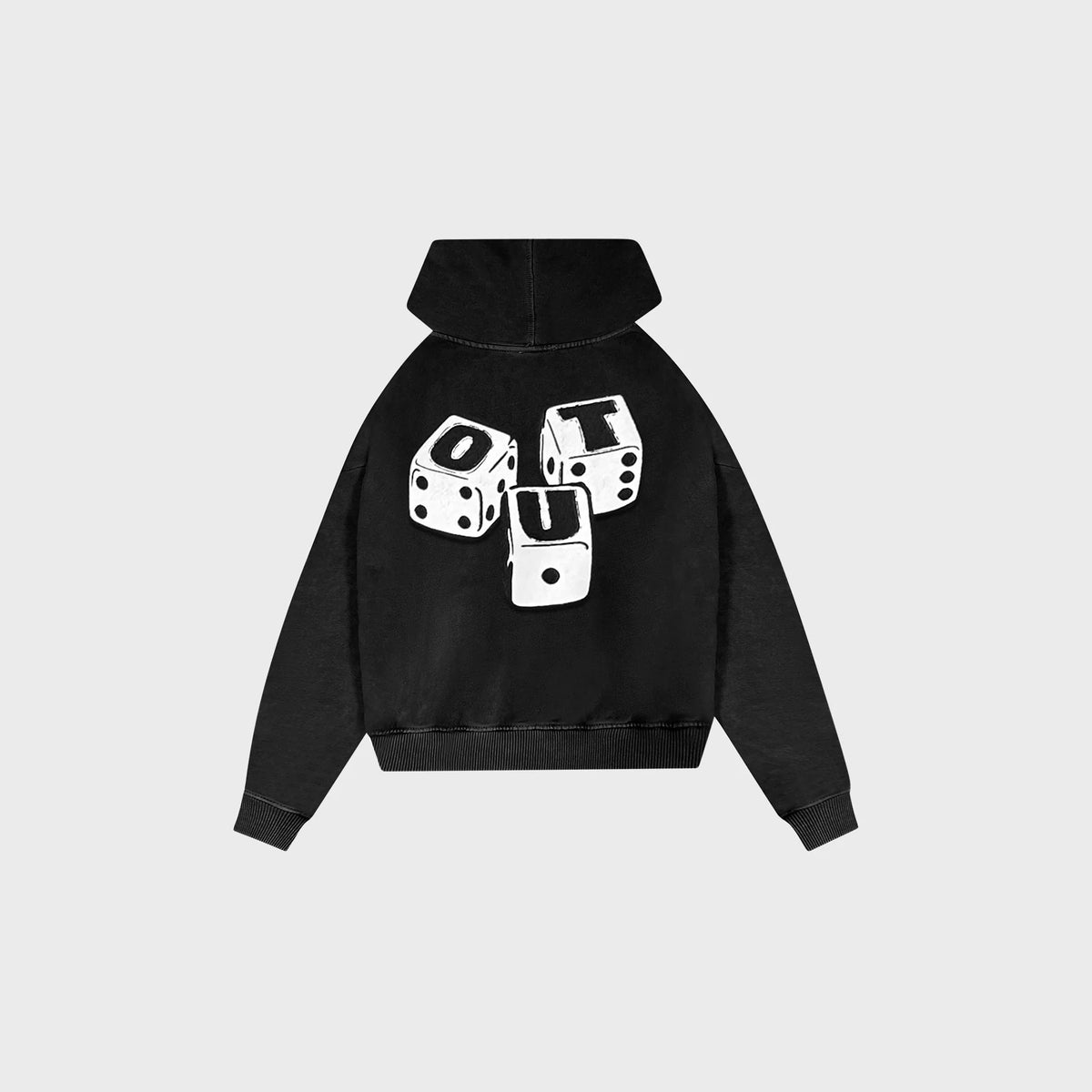 OUT Dice Drop Shoulder Hoodie Black Salt Wash