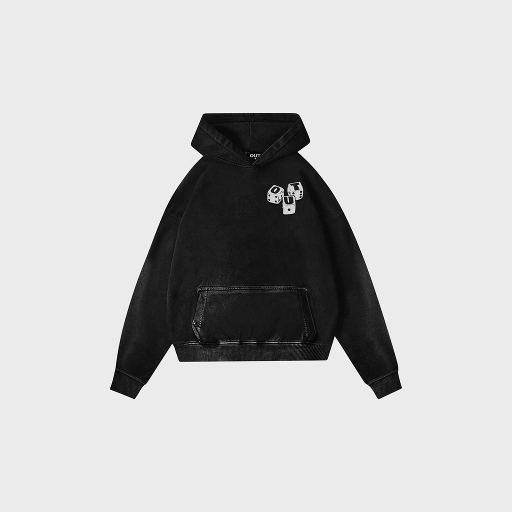 OUT Dice Drop Shoulder Hoodie Black Salt Wash