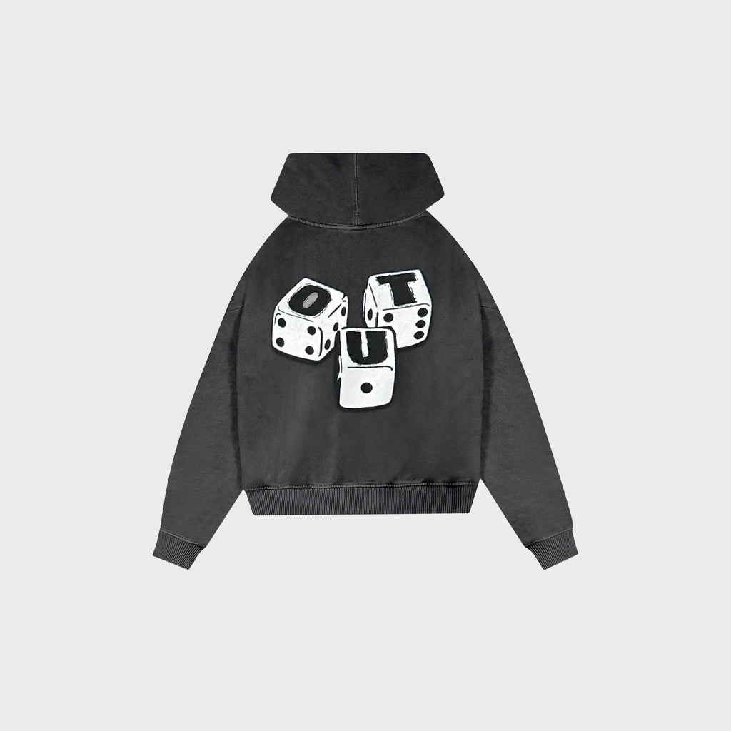 OUT Dice Drop Shoulder Hoodie Vintage Grey