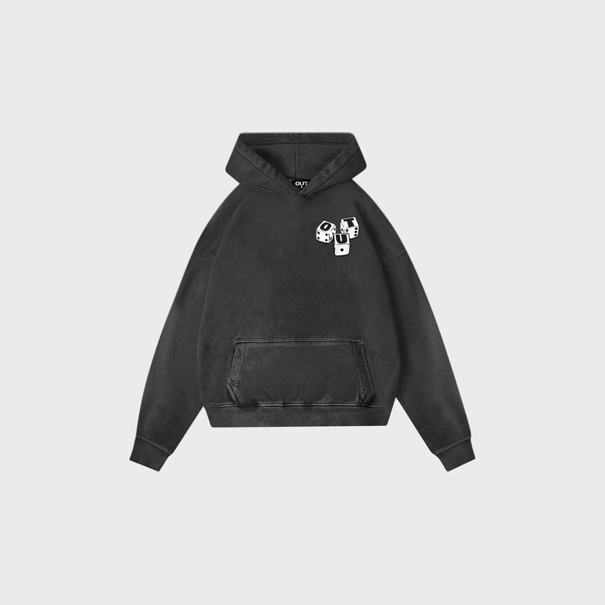 OUT Dice Drop Shoulder Hoodie Vintage Grey