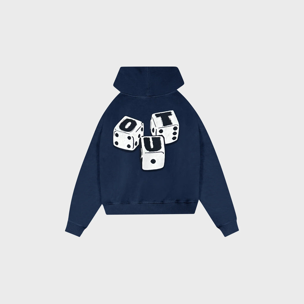 OUT Dice Drop Shoulder Hoodie Vintage Navy
