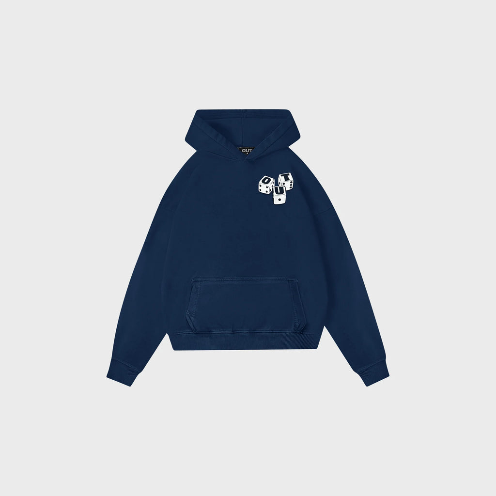 OUT Dice Drop Shoulder Hoodie Vintage Navy
