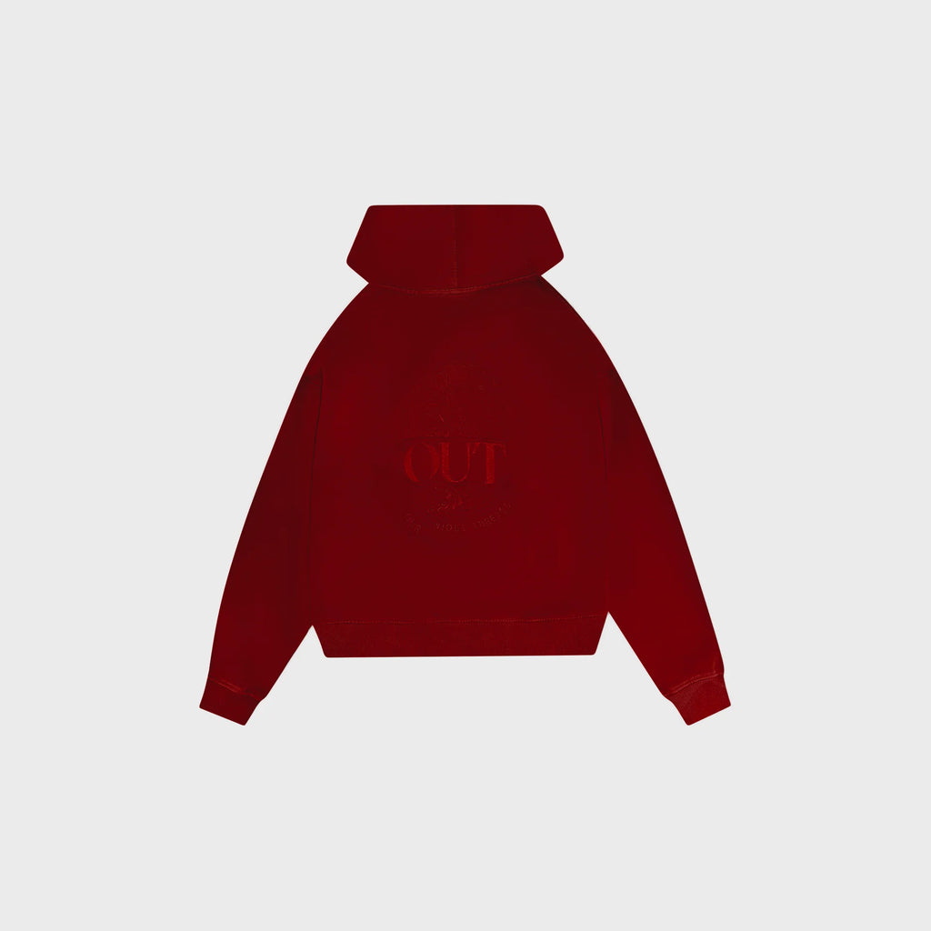 OUT Floral Drop Shoulder Hoodie Vintage Blood Red
