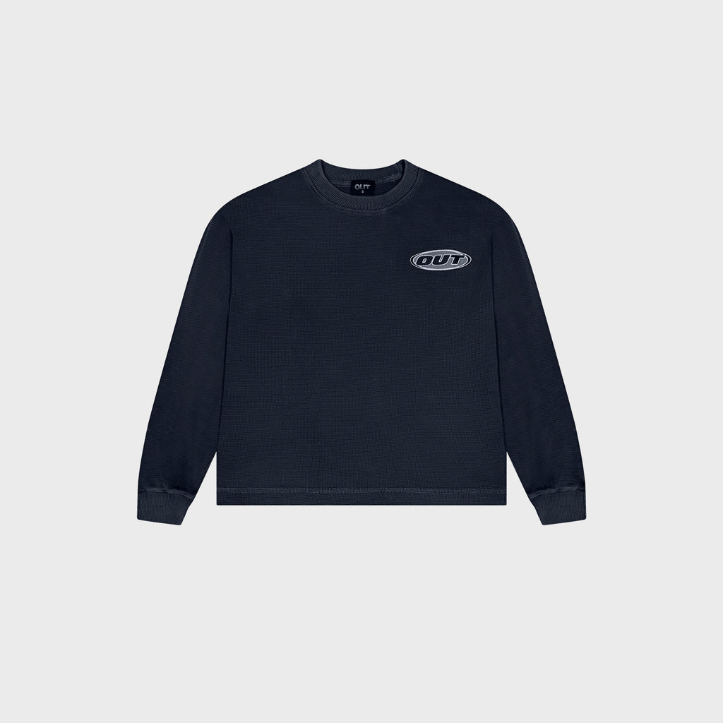 OUT Classic Logo Drop Shoulder Waffle Long Sleeve Vintage Navy