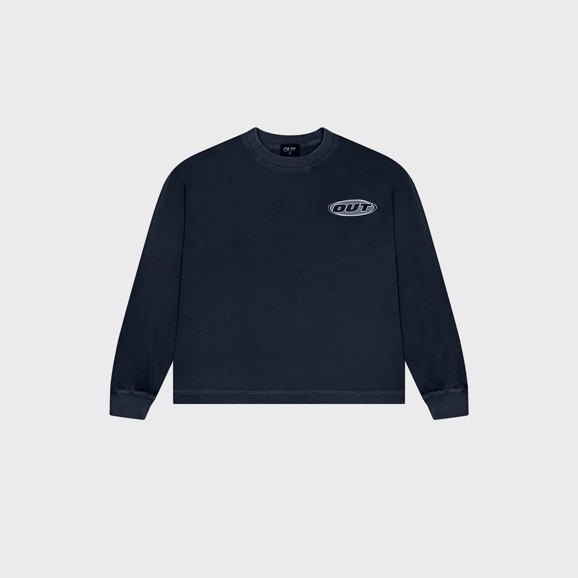 OUT Classic Logo Drop Shoulder Waffle Long Sleeve Vintage Navy