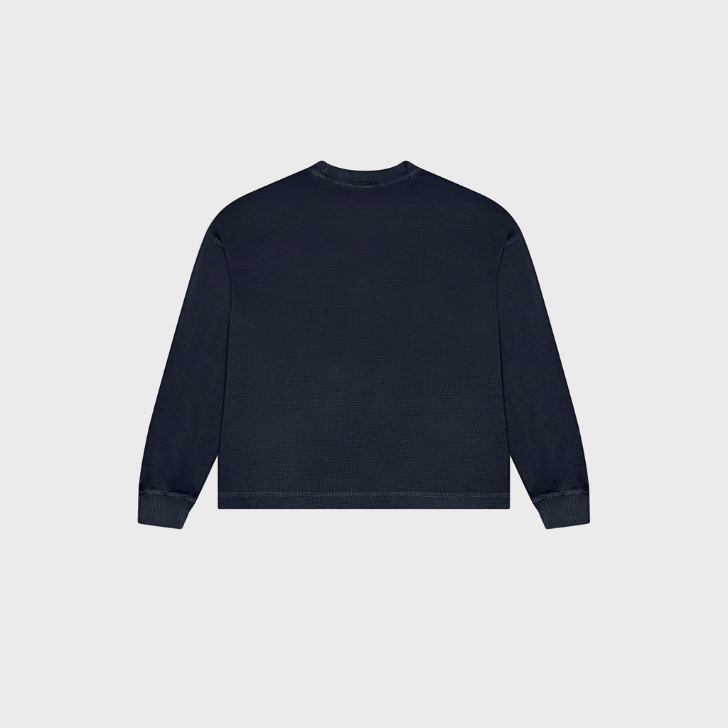 OUT Classic Logo Drop Shoulder Waffle Long Sleeve Vintage Navy