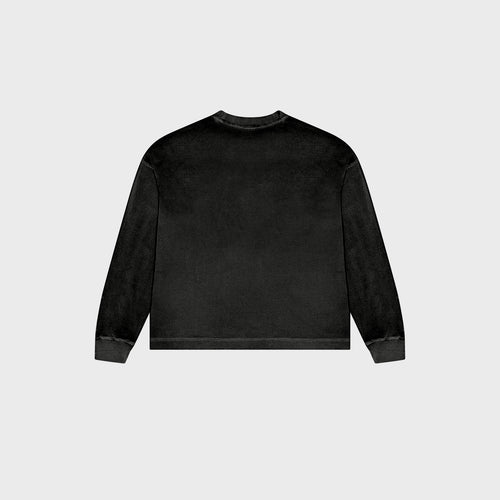 OUT Classic Logo Drop Shoulder Waffle Long Sleeve Salt Wash Black