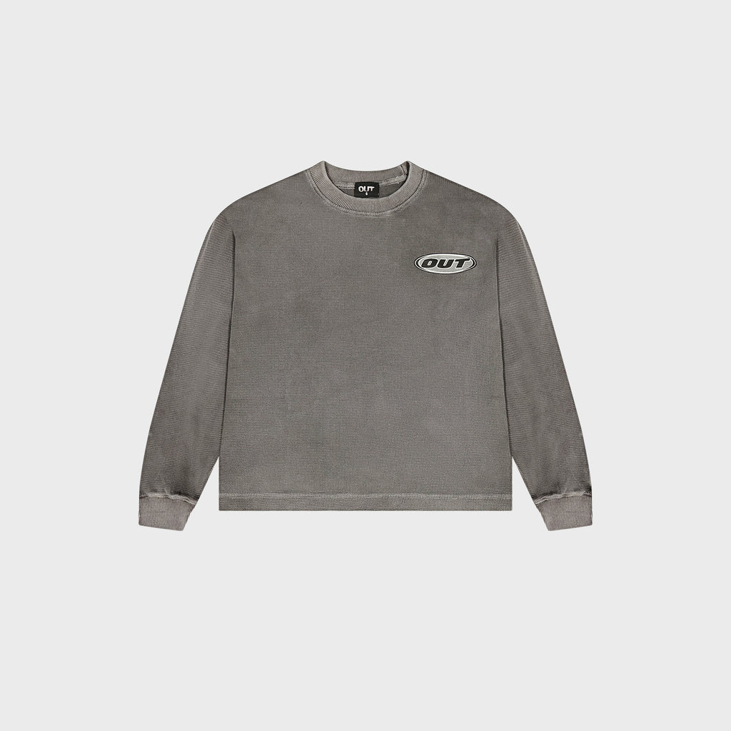 OUT Classic Logo Drop Shoulder Waffle Long Sleeve Vintage Grey