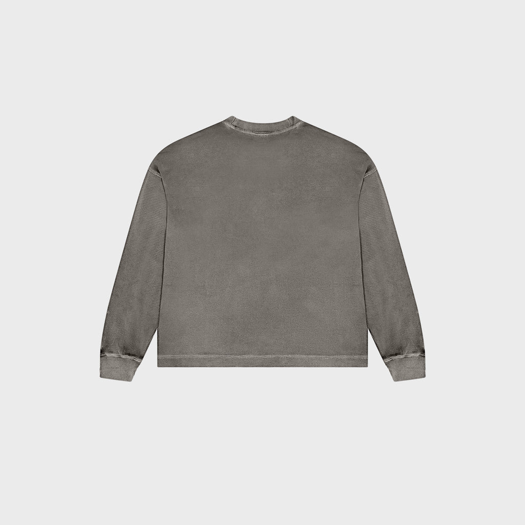 OUT Classic Logo Drop Shoulder Waffle Long Sleeve Vintage Grey