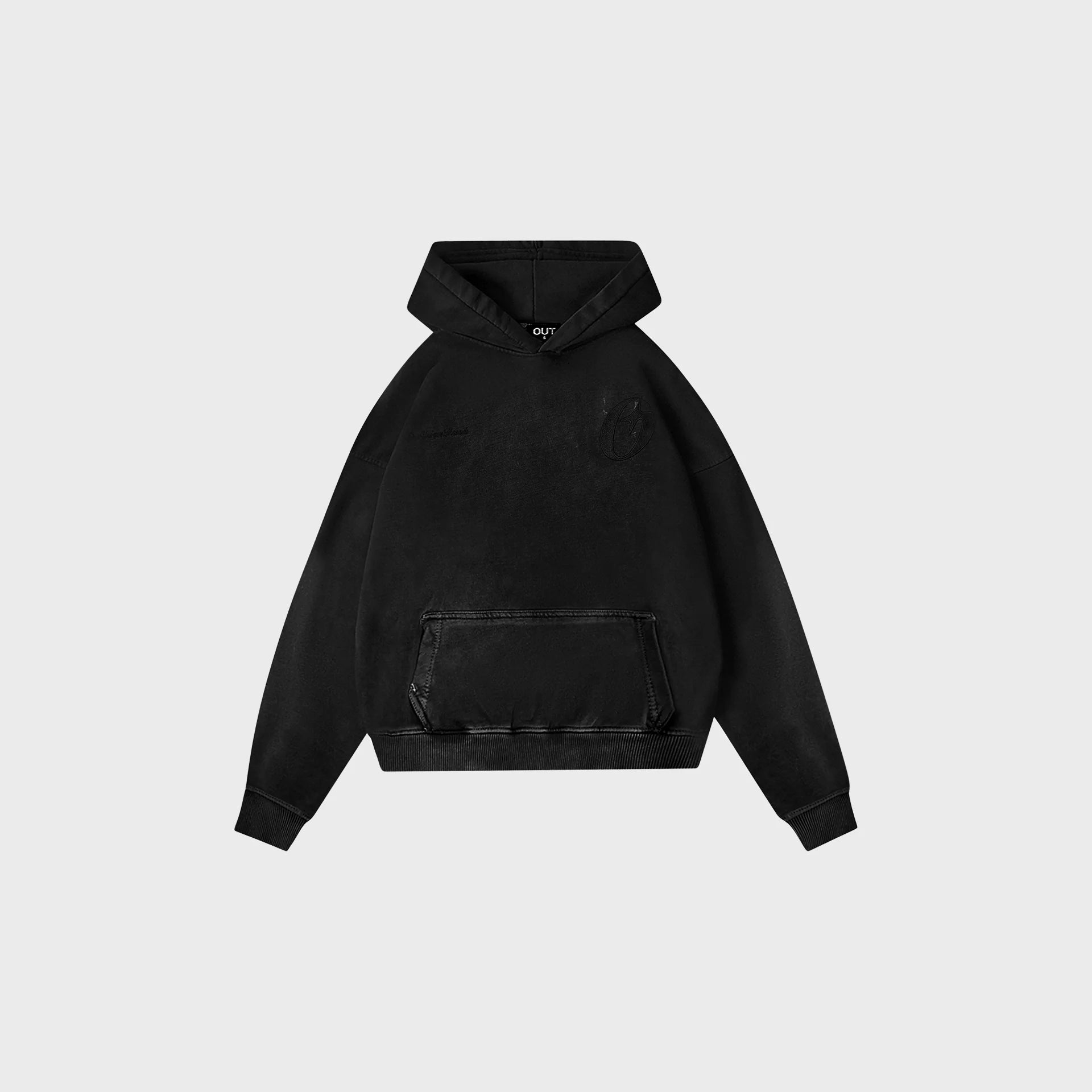 OUT O.STAR Drop Shoulder Hoodie Black Salt Wash