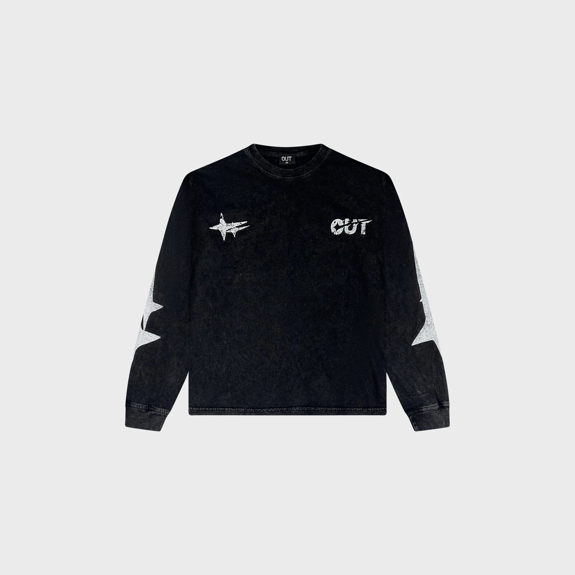 OUT Shooting Star Long Sleeve T-Shirt Black Acid Wash