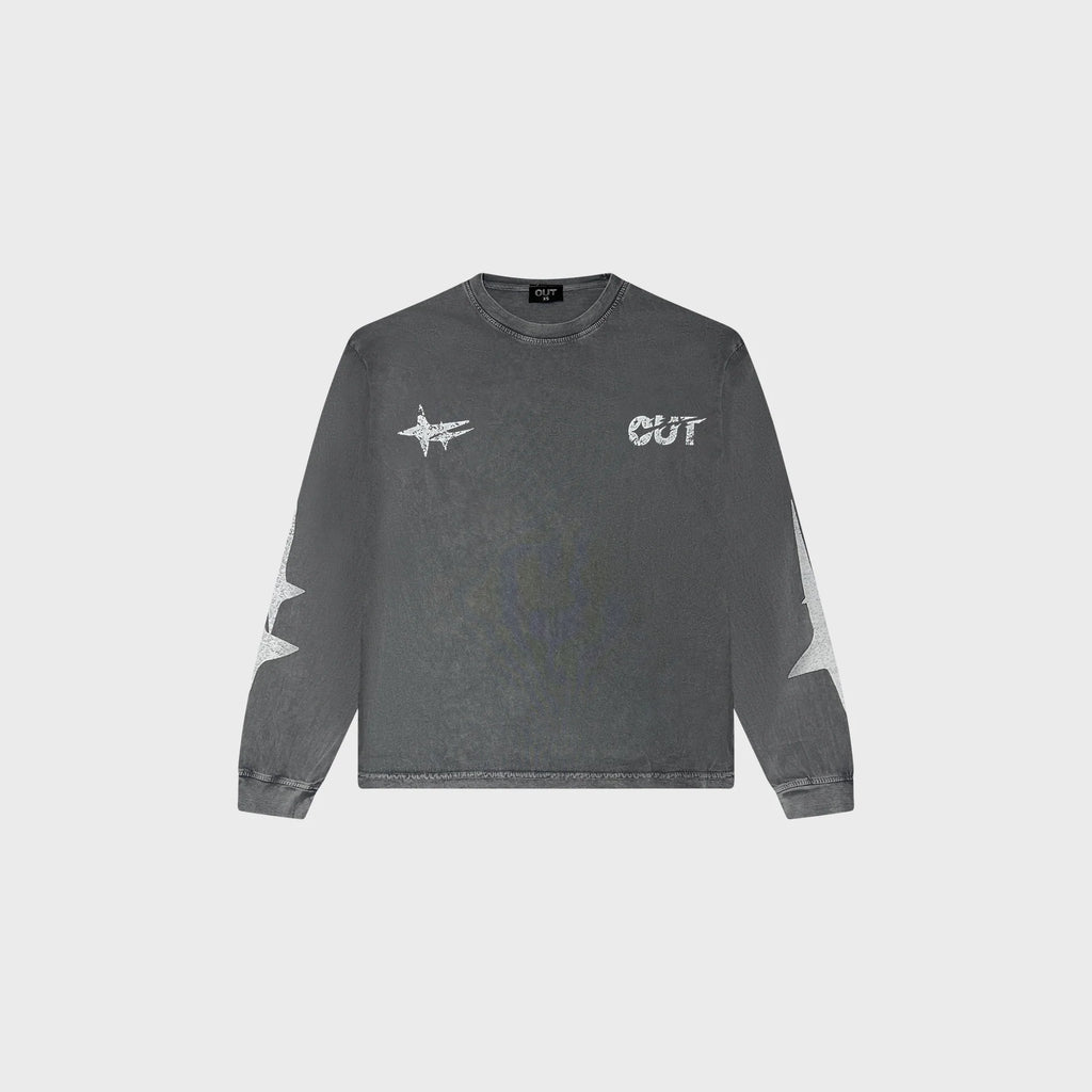 OUT Shooting Star Long Sleeve T-Shirt Grey Acid Wash
