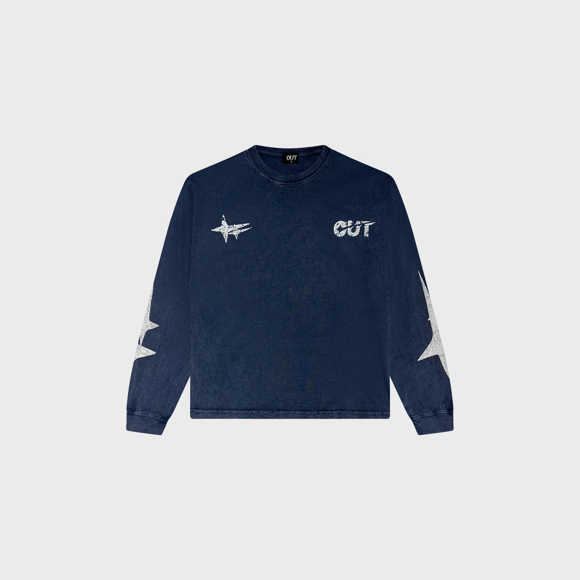OUT Shooting Star Long Sleeve T-Shirt Navy Acid Wash