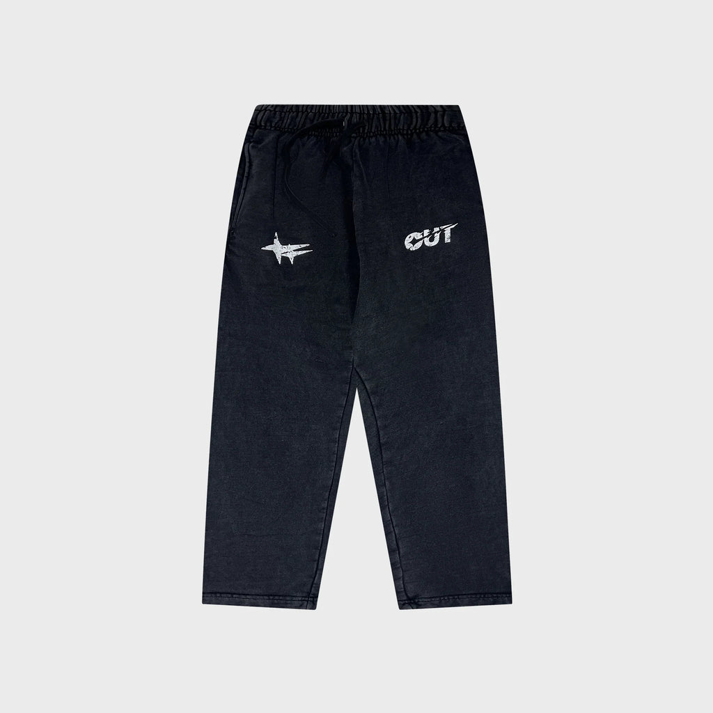OUT Shooting Star Open Bottom Sweatpants Black Salt Wash