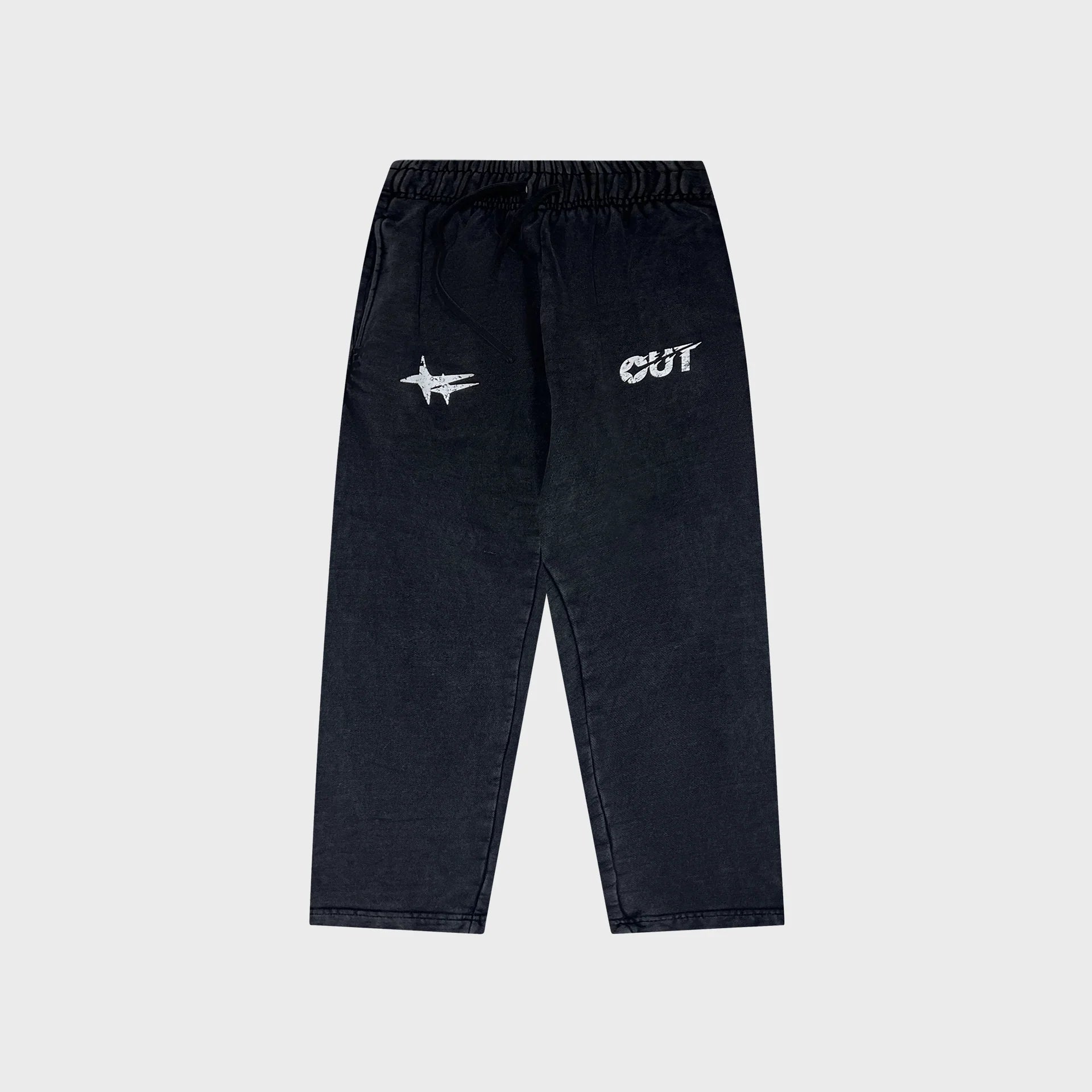 OUT Shooting Star Open Bottom Sweatpants Black Salt Wash