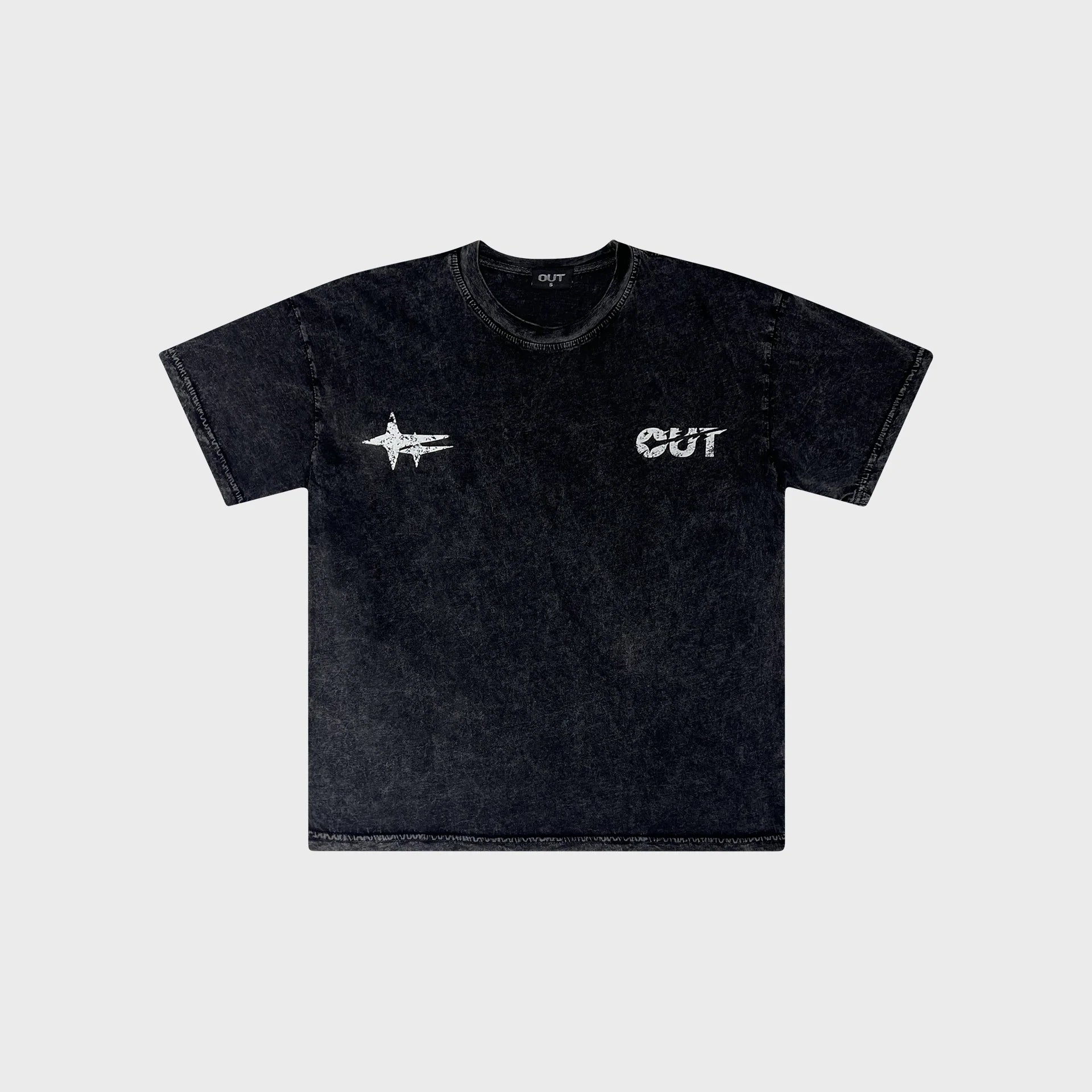 OUT Shooting Star T-Shirt Acid Wash Black
