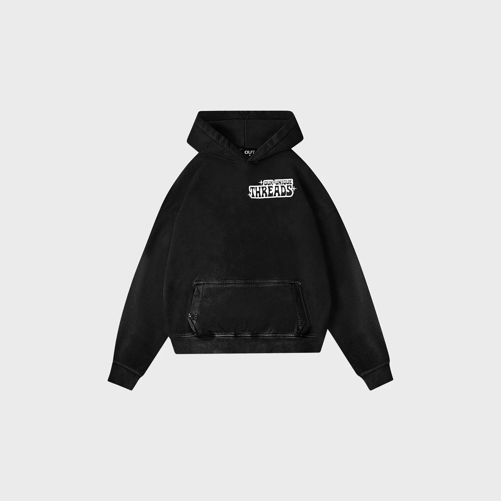 OUT Vibes Drop Shoulder Hoodie Black Salt Wash