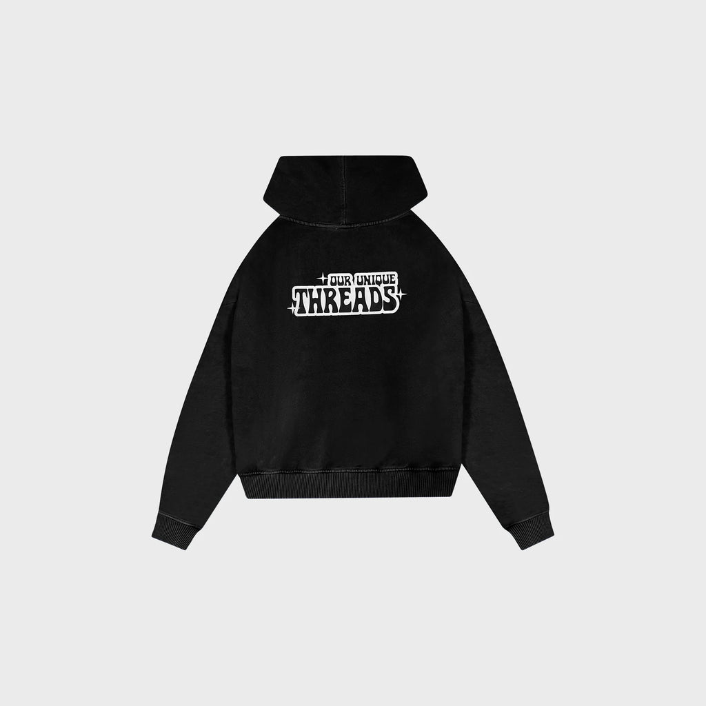 OUT Vibes Drop Shoulder Hoodie Black Salt Wash